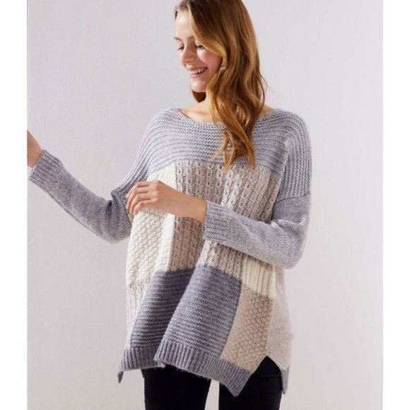 EUC LOFT Patchwork Dolman Sleeve Oversized Sweater - Picture 2 of 10